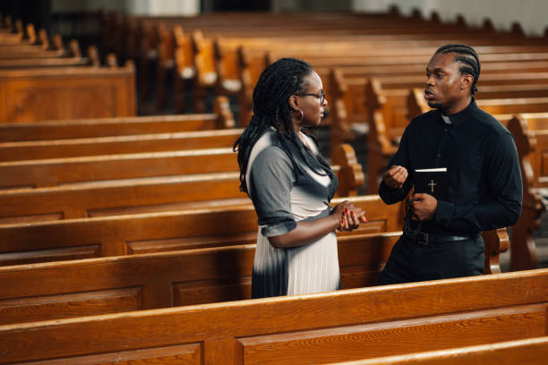 Counselor speaking with couple facing stress and communication problems after workday